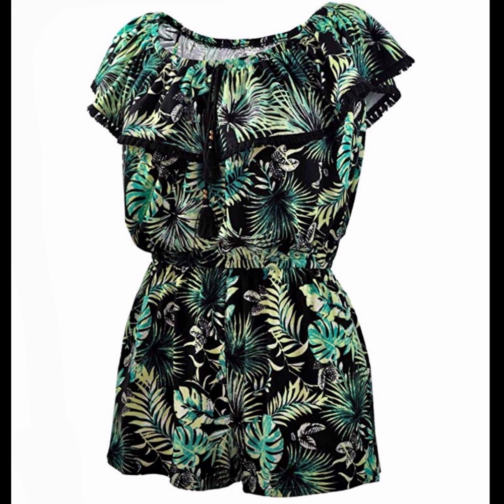 Boho Romper in a beautiful tropical palm pattern